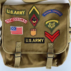 Vtg NafNaf France US Army Messenger Bag Green With Patches, Interior Dividers